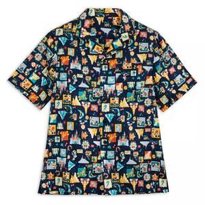 Disney Disneyland Play in the Park Printed Woven Button-Up Shirt Navy Blue M